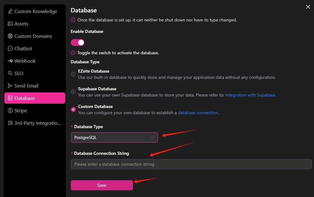 set custom db