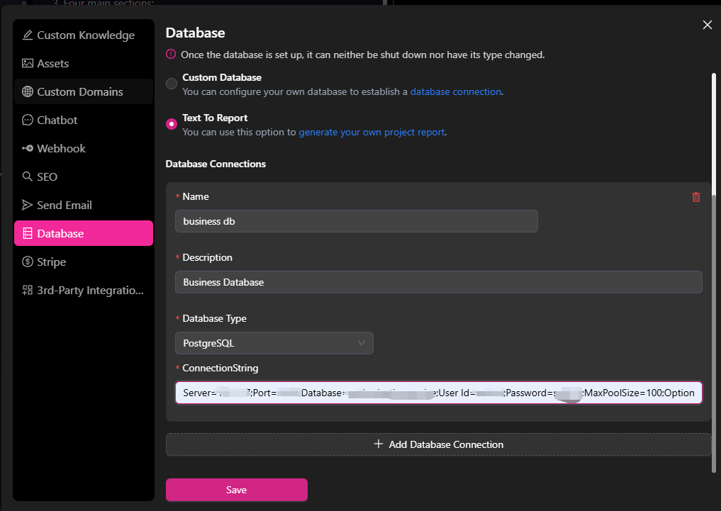 set custom db